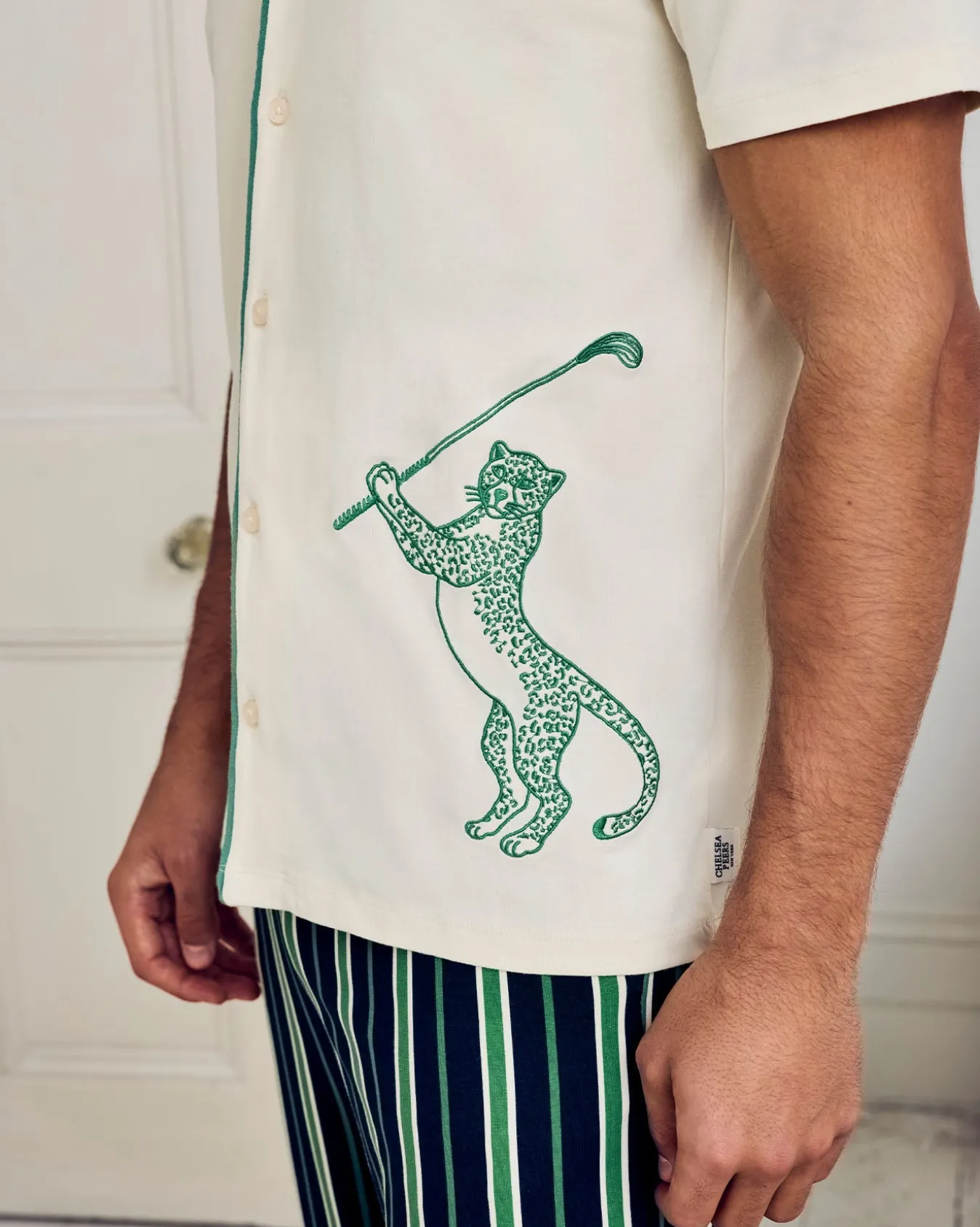 Organic Cotton Embroidered Leisure Club Print Long Pyjama Set