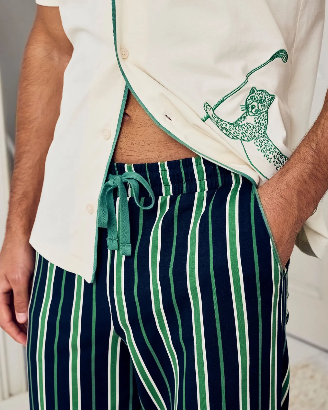 Organic Cotton Embroidered Leisure Club Print Long Pyjama Set