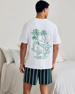 Organic Cotton Embroidered Leisure Club Print Short Pyjama Set