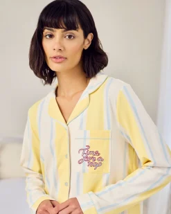 Organic Cotton Embroidered Time for a Nap Short Pyjama Set - Yellow
