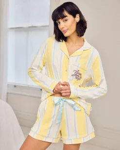 Organic Cotton Embroidered Time for a Nap Short Pyjama Set - Yellow