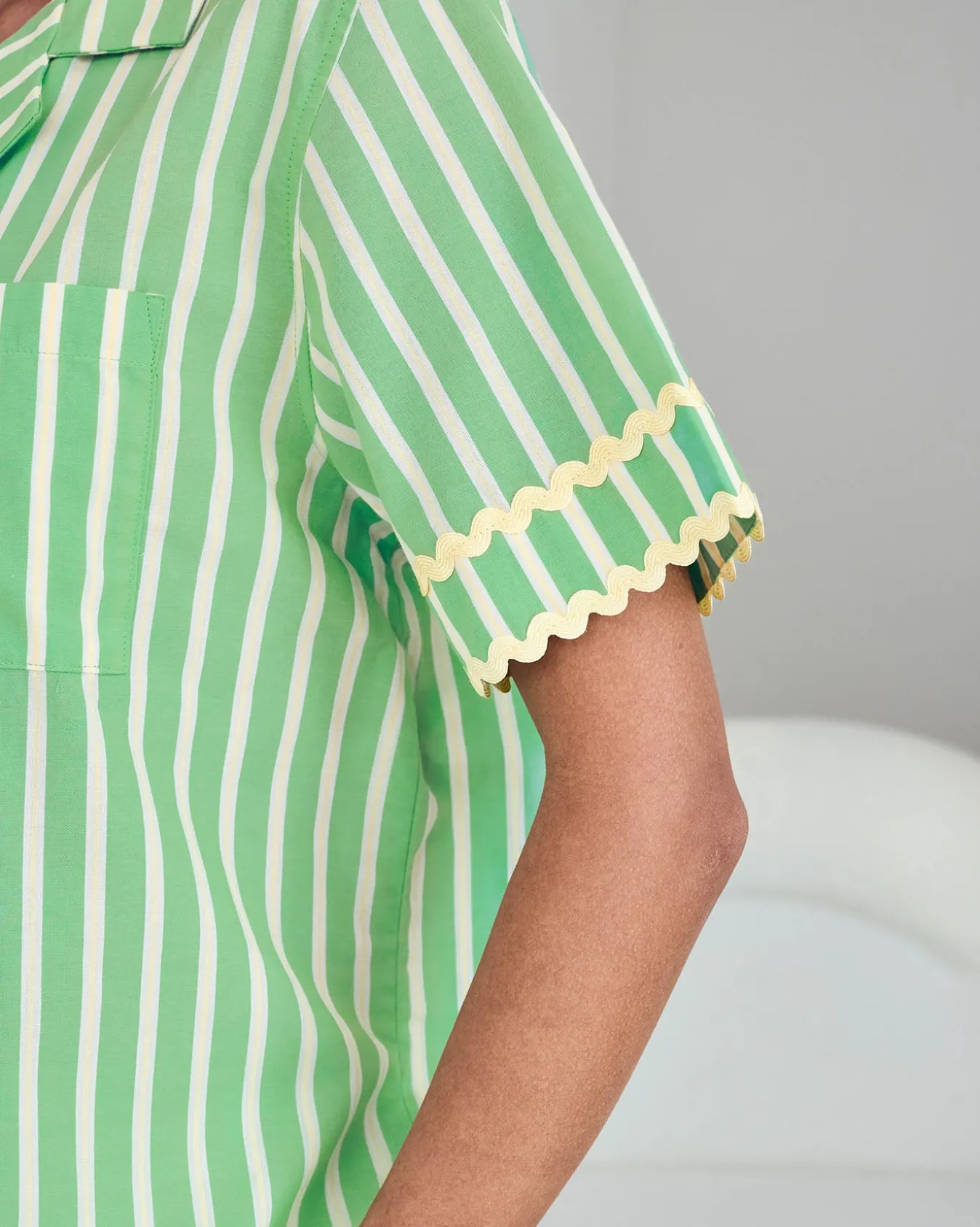 Organic Cotton Embroidered Tropical Palm Stripe Short Pyjama Set