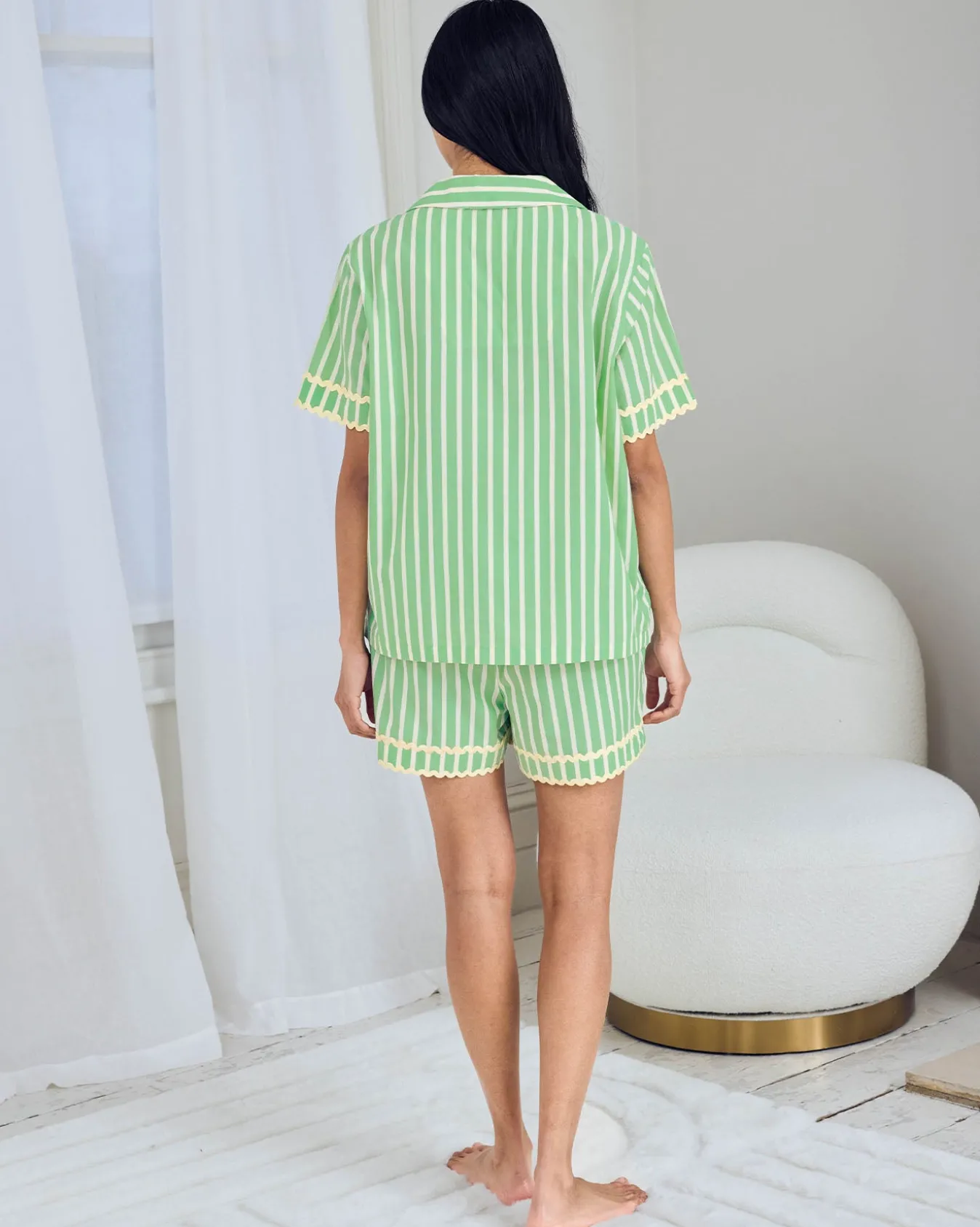 Organic Cotton Embroidered Tropical Palm Stripe Short Pyjama Set