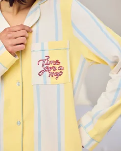 Organic Cotton Embroidered Time for a Nap Long Pyjama Set - Yellow