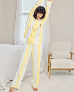 Organic Cotton Embroidered Time for a Nap Long Pyjama Set - Yellow