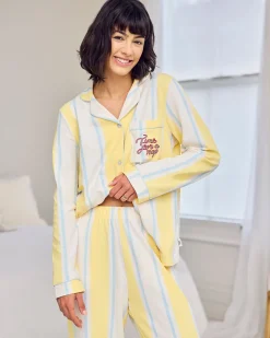 Organic Cotton Embroidered Time for a Nap Long Pyjama Set - Yellow