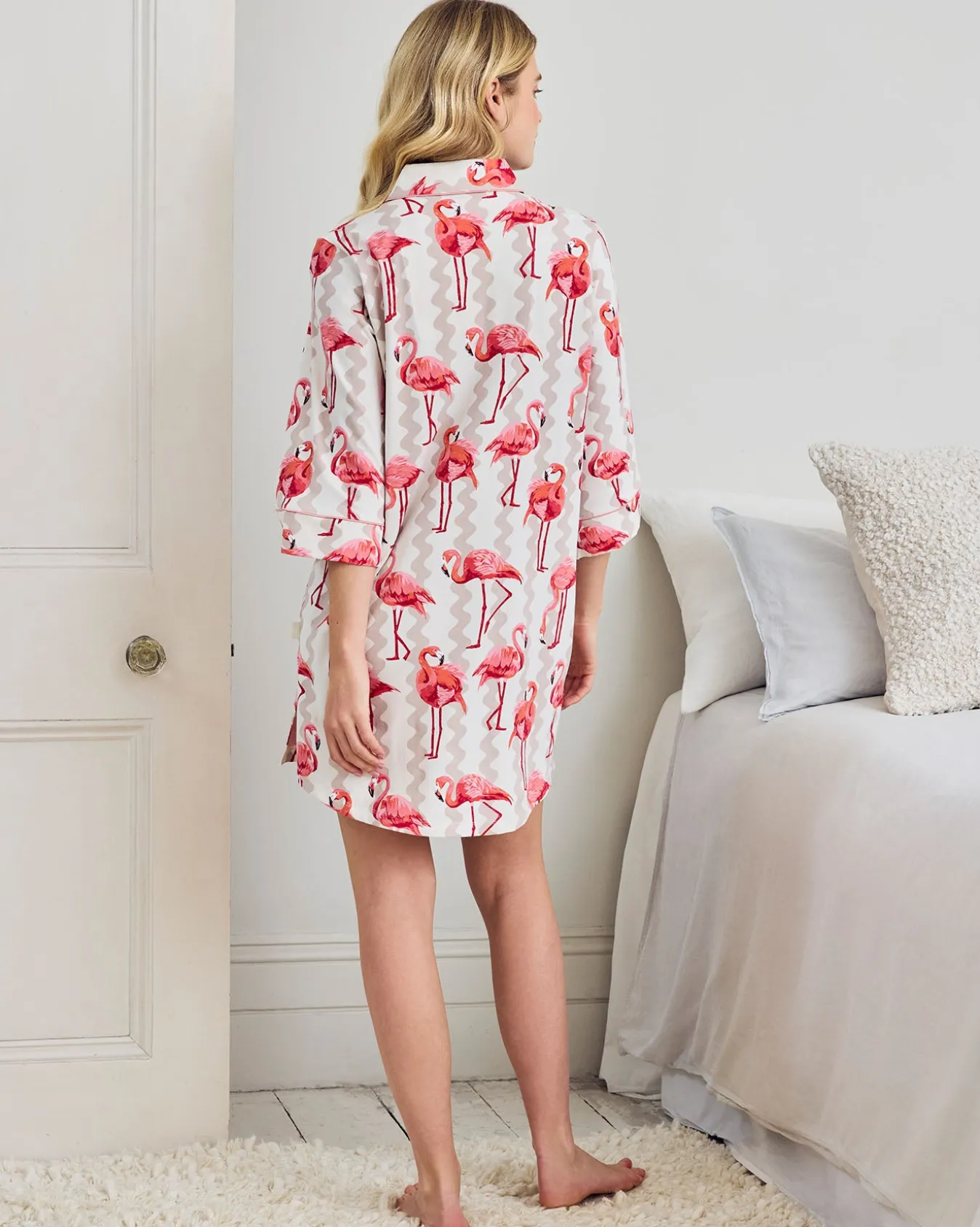 Organic Cotton Flamingo Stripe Print Nightshirt