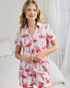 Organic Cotton Flamingo Stripe Print Short Pyjama Set