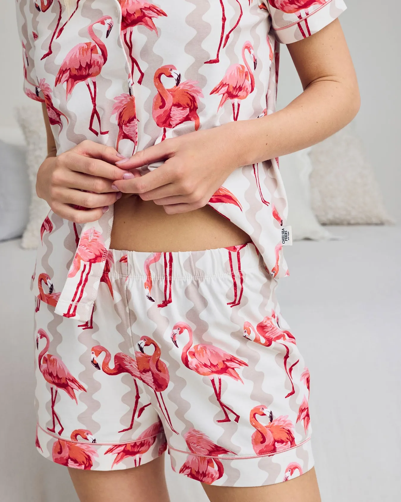 Organic Cotton Flamingo Stripe Print Short Pyjama Set