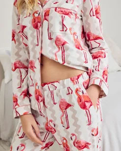 Organic Cotton Flamingo Stripe Print Long Pyjama Set