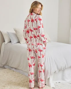 Organic Cotton Flamingo Stripe Print Long Pyjama Set