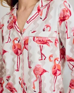 Organic Cotton Flamingo Stripe Print Long Pyjama Set