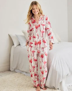 Organic Cotton Flamingo Stripe Print Long Pyjama Set
