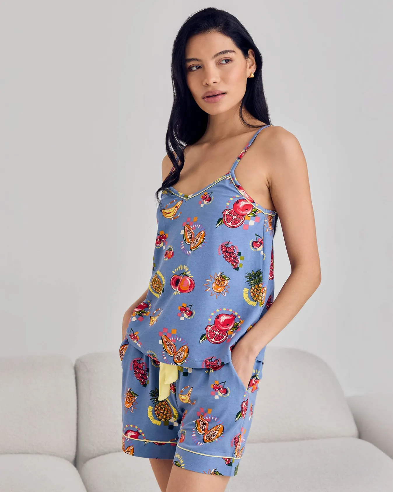 Organic Cotton Fruit Party Print Cami Short Pyjama Set