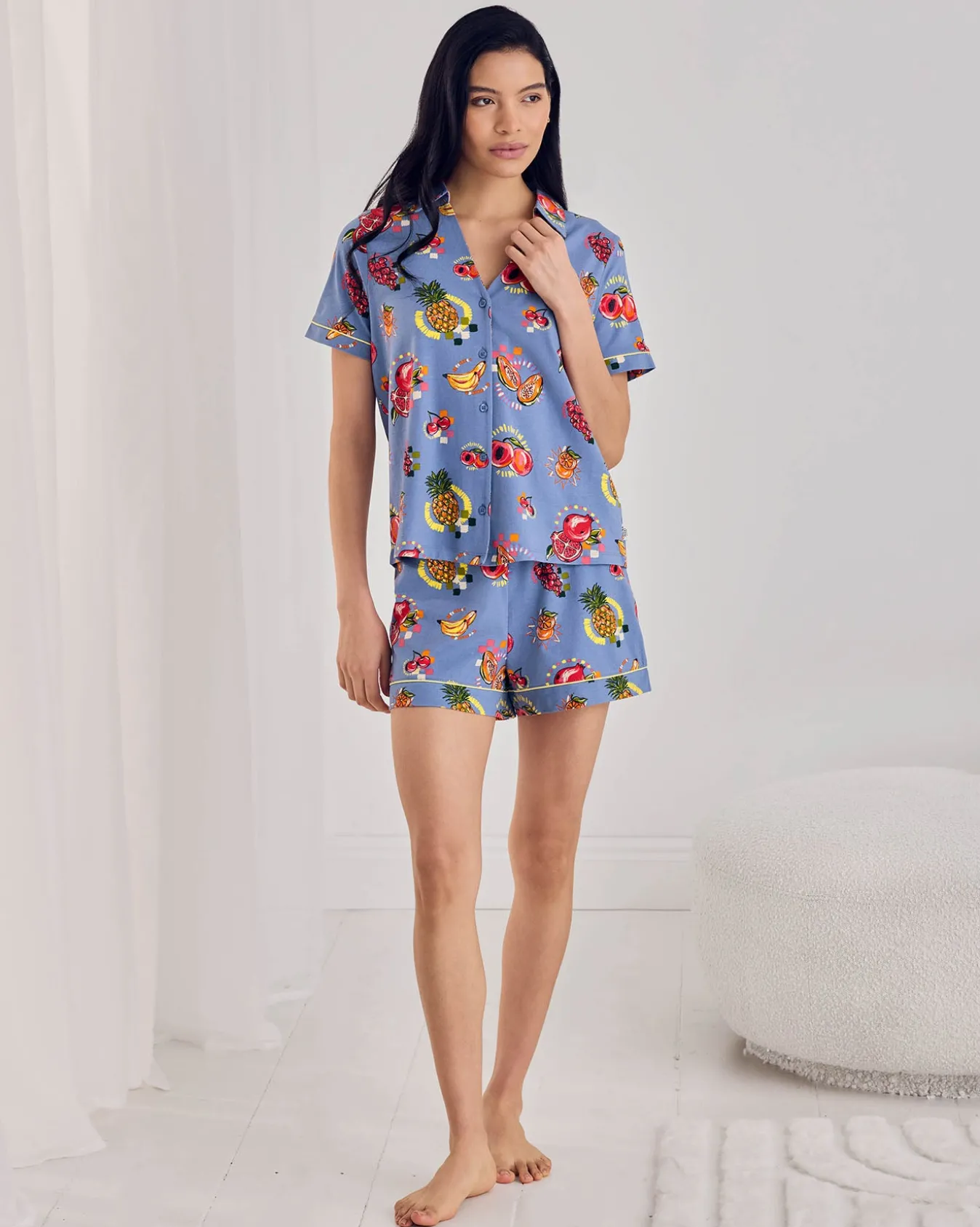 Organic Cotton Fruit Party Print Button Up Short Pyjama Set
