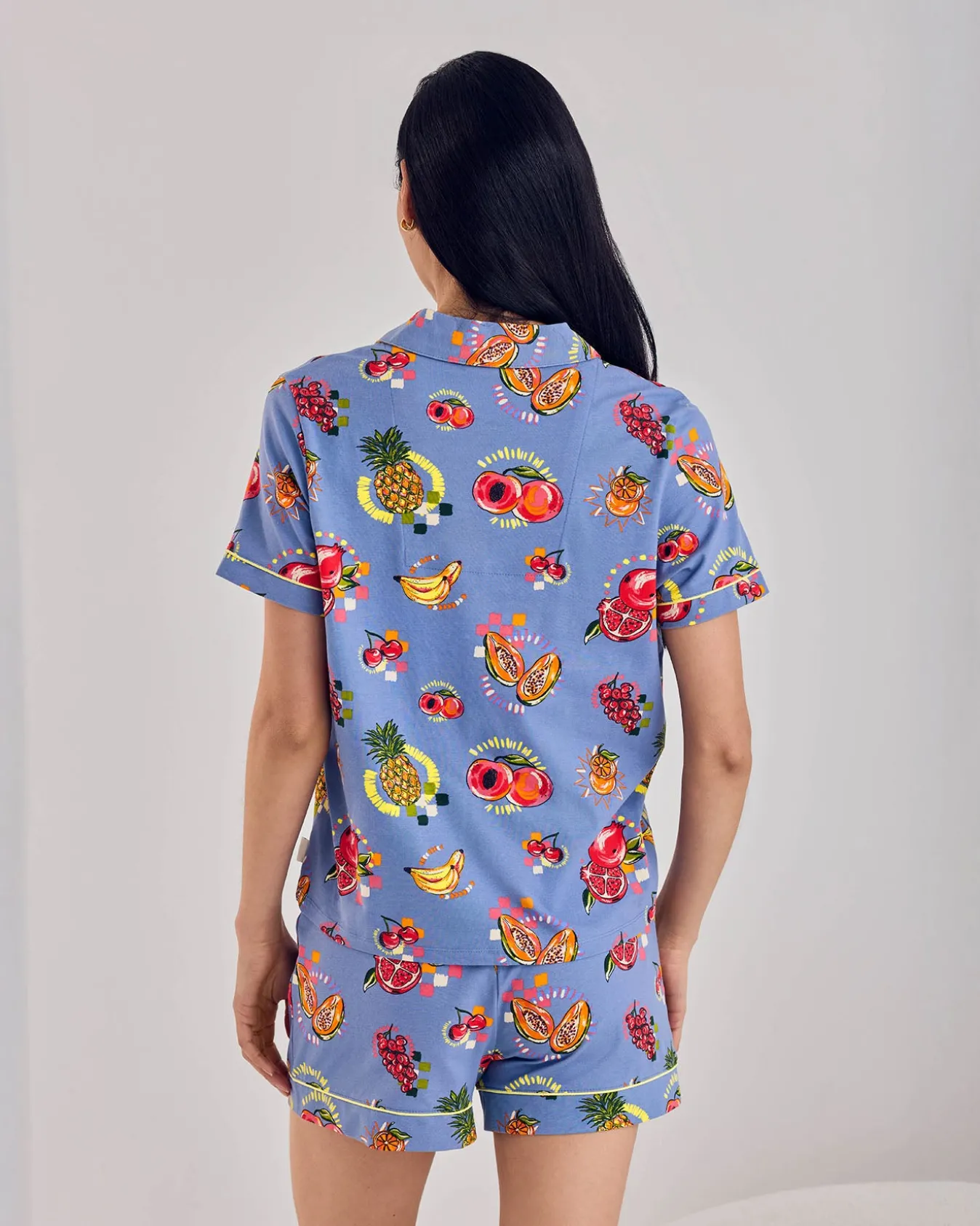 Organic Cotton Fruit Party Print Button Up Short Pyjama Set