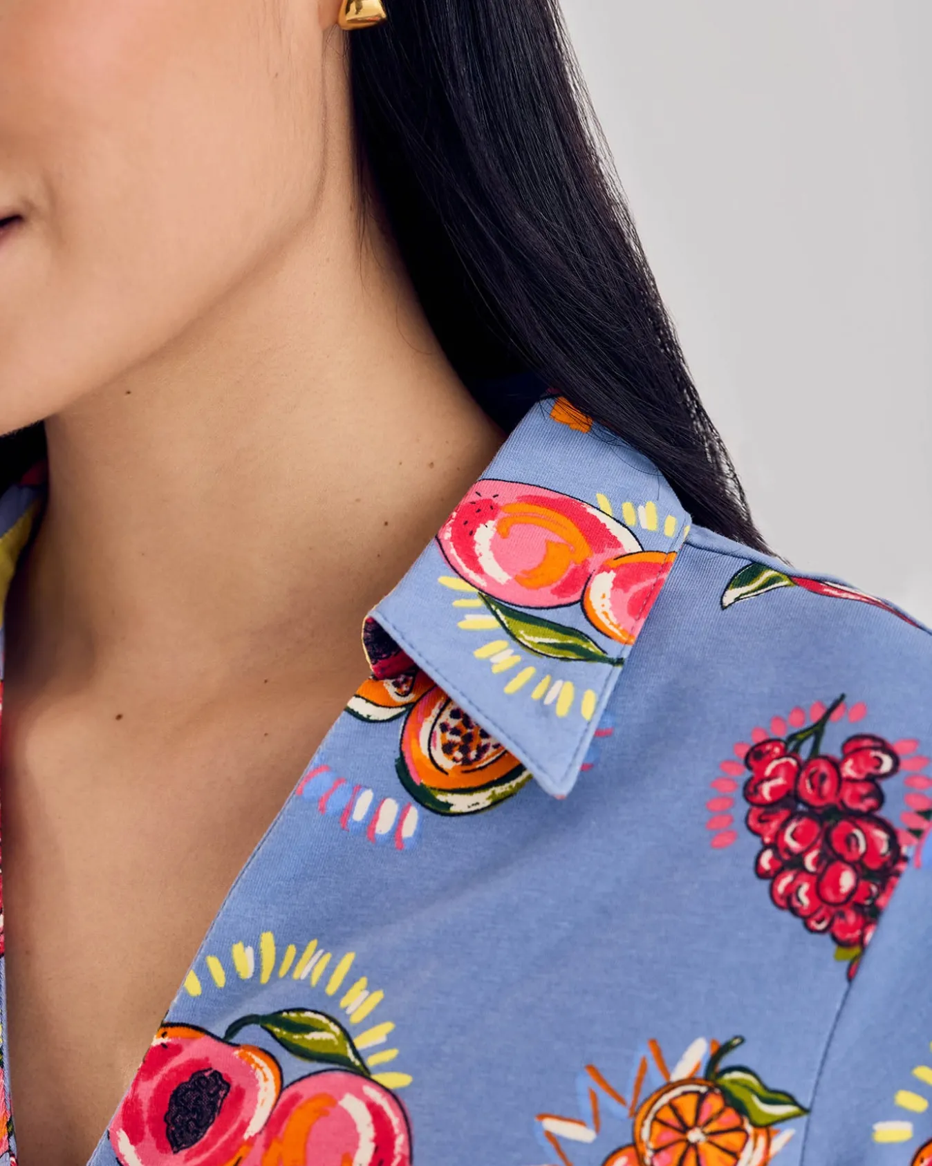 Organic Cotton Fruit Party Print Button Up Short Pyjama Set
