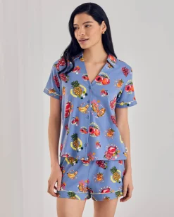 Organic Cotton Fruit Party Print Button Up Short Pyjama Set