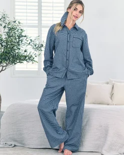 Organic Cotton Gingham Check Long Pyjama Set - Blue