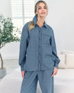 Organic Cotton Gingham Check Long Pyjama Set - Blue