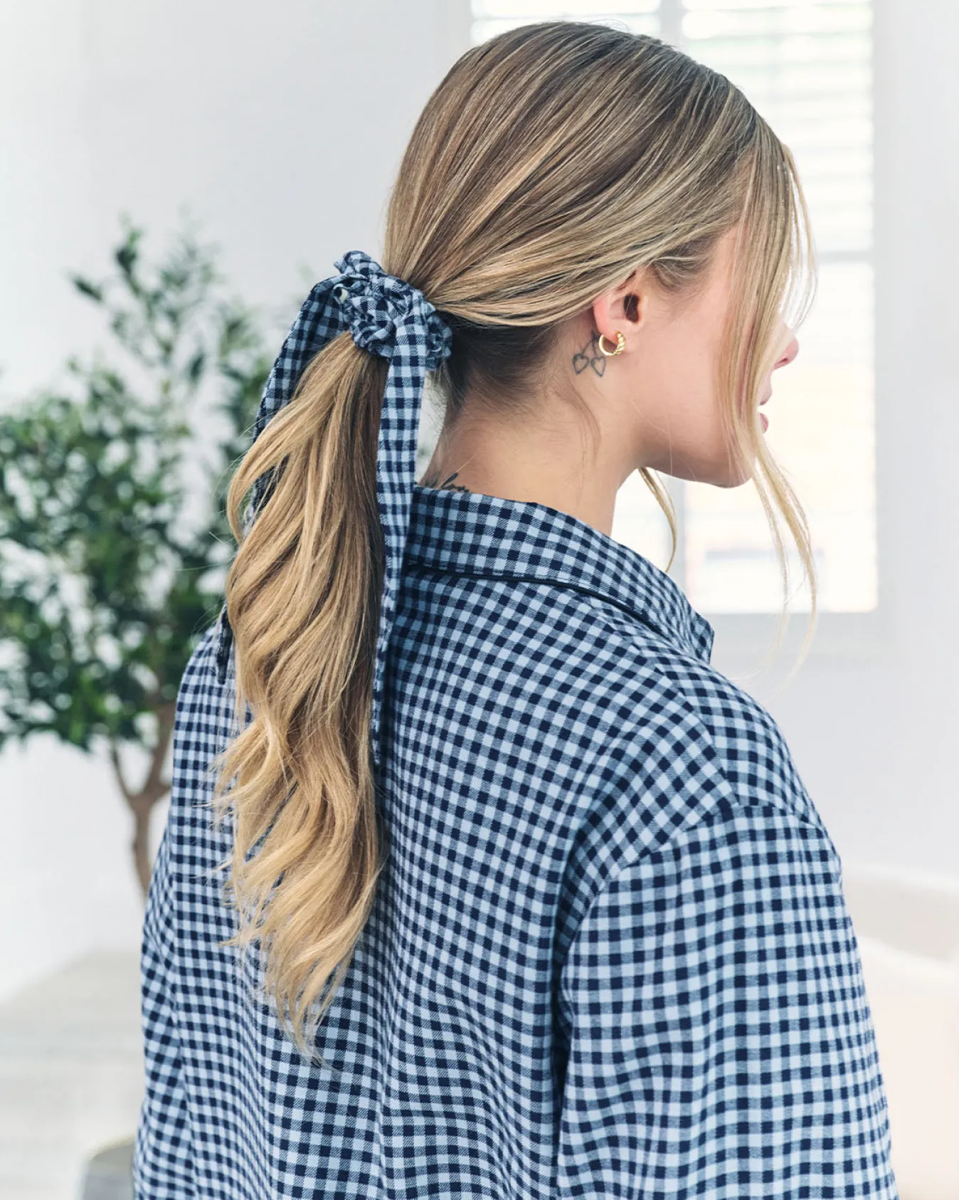 Organic Cotton Gingham Check Long Pyjama Set - Blue