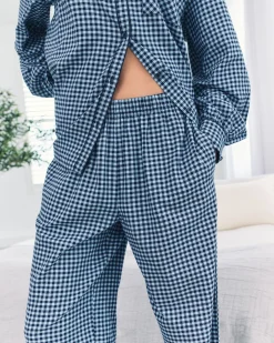 Organic Cotton Gingham Check Long Pyjama Set - Blue