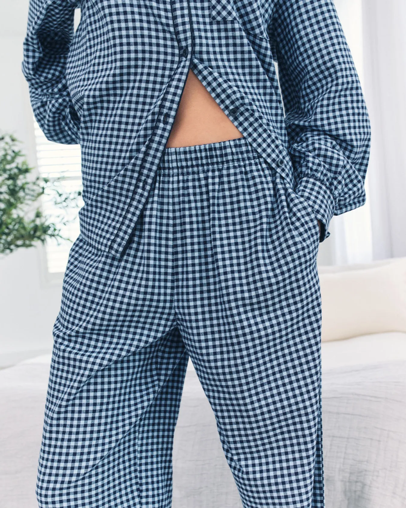 Organic Cotton Gingham Check Long Pyjama Set - Blue