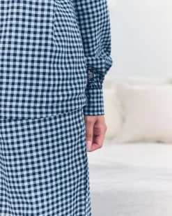 Organic Cotton Gingham Check Long Pyjama Set - Blue