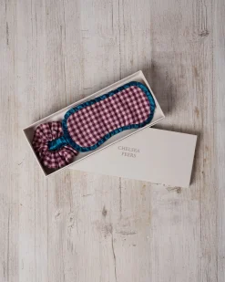 Organic Cotton Gingham Check Frilled Sleep Mask & Scrunchie Gift Set