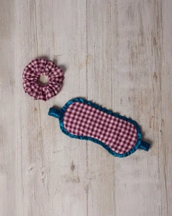 Organic Cotton Gingham Check Frilled Sleep Mask & Scrunchie Gift Set
