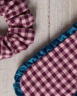 Organic Cotton Gingham Check Frilled Sleep Mask & Scrunchie Gift Set