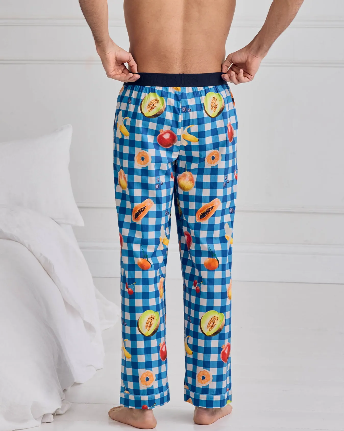 Organic Cotton Gingham Tropical Fruit Print Long Pyjama Bottoms