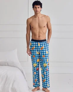 Organic Cotton Gingham Tropical Fruit Print Long Pyjama Bottoms