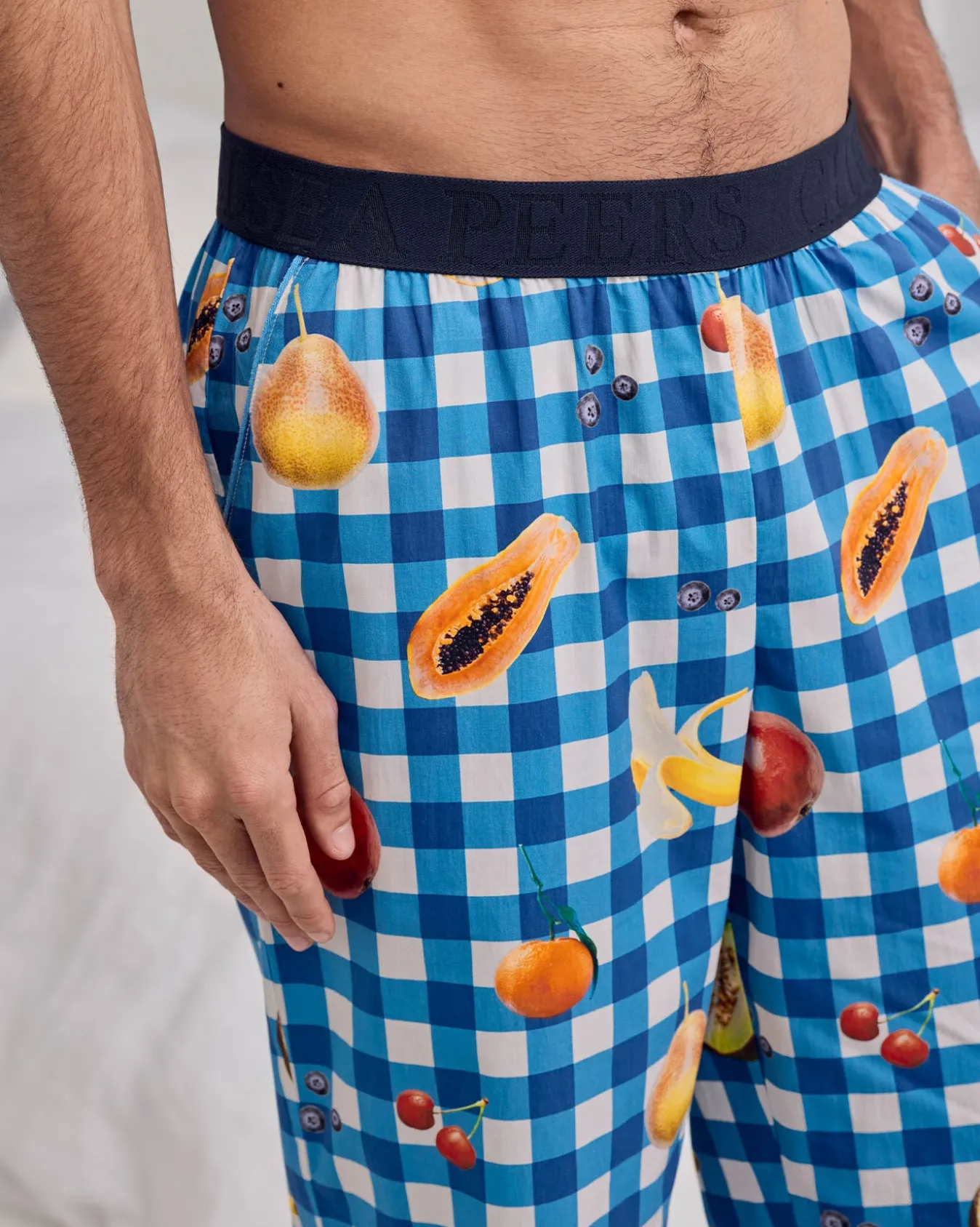 Organic Cotton Gingham Tropical Fruit Print Long Pyjama Bottoms