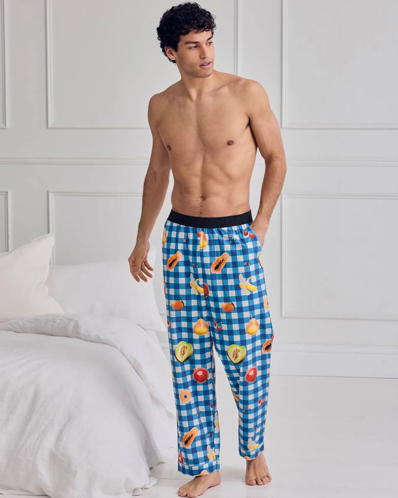 Organic Cotton Gingham Tropical Fruit Print Long Pyjama Bottoms