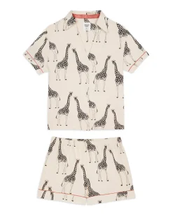 Organic Cotton Giraffe Print Short Pyjama Set - Cream