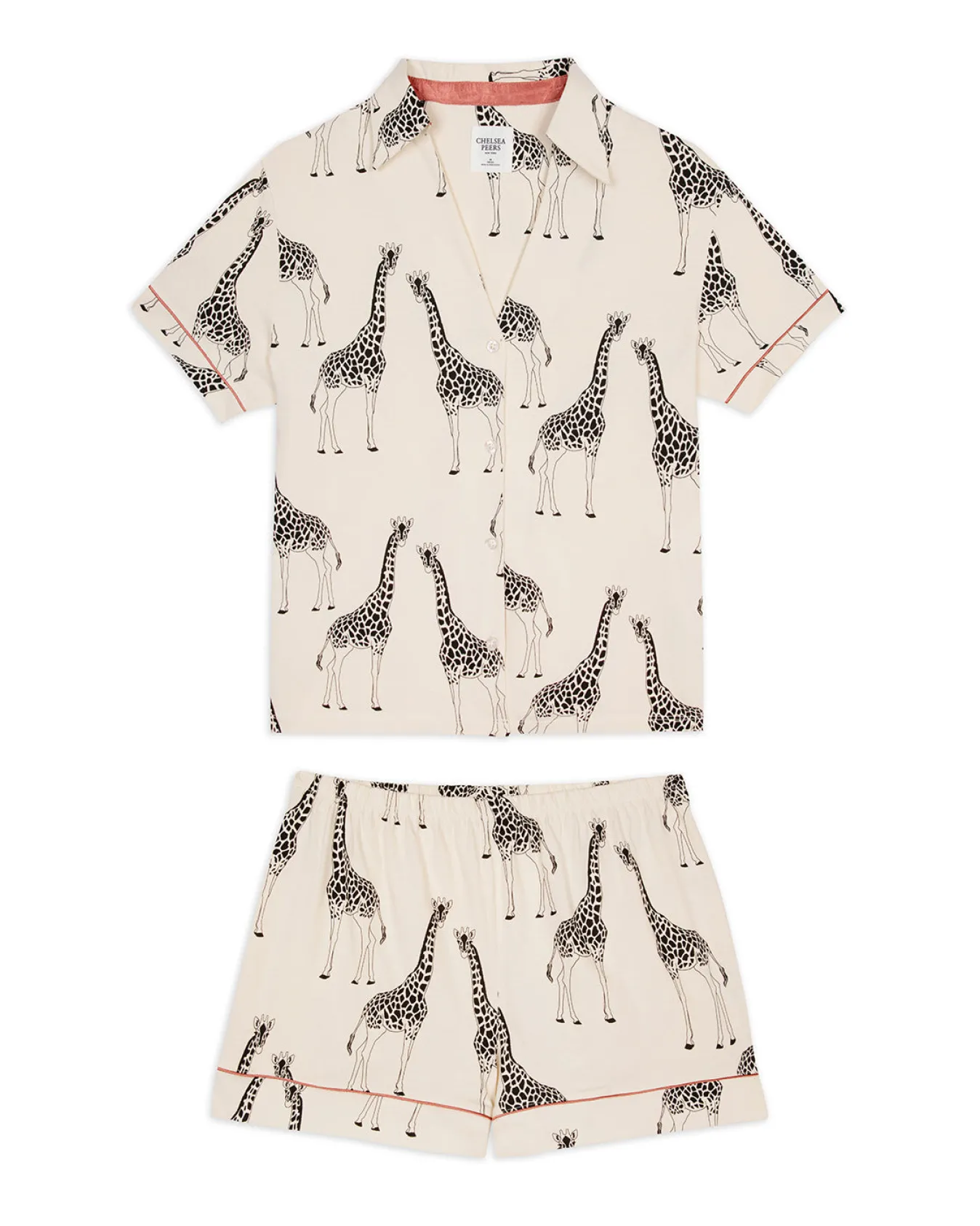 Organic Cotton Giraffe Print Short Pyjama Set - Cream