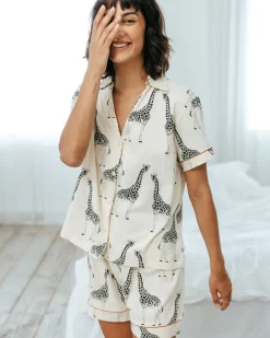 Organic Cotton Giraffe Print Short Pyjama Set - Cream