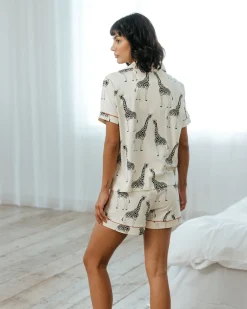 Organic Cotton Giraffe Print Short Pyjama Set - Cream