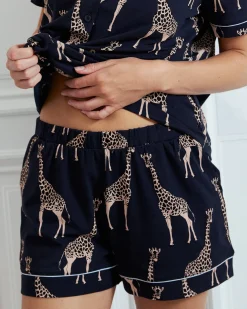 Organic Cotton Giraffe Print Short Pyjama Set - Navy