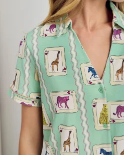 Organic Cotton Playing Card Animals Print Short Pyjama Set