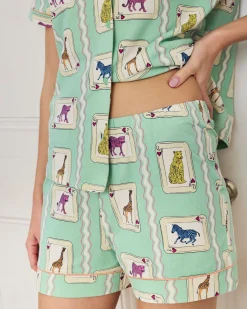 Organic Cotton Playing Card Animals Print Short Pyjama Set
