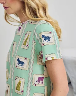 Organic Cotton Playing Card Animals Print Long Pyjama Set
