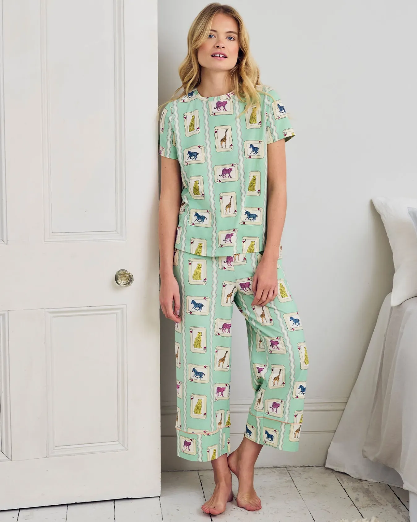Organic Cotton Playing Card Animals Print Long Pyjama Set