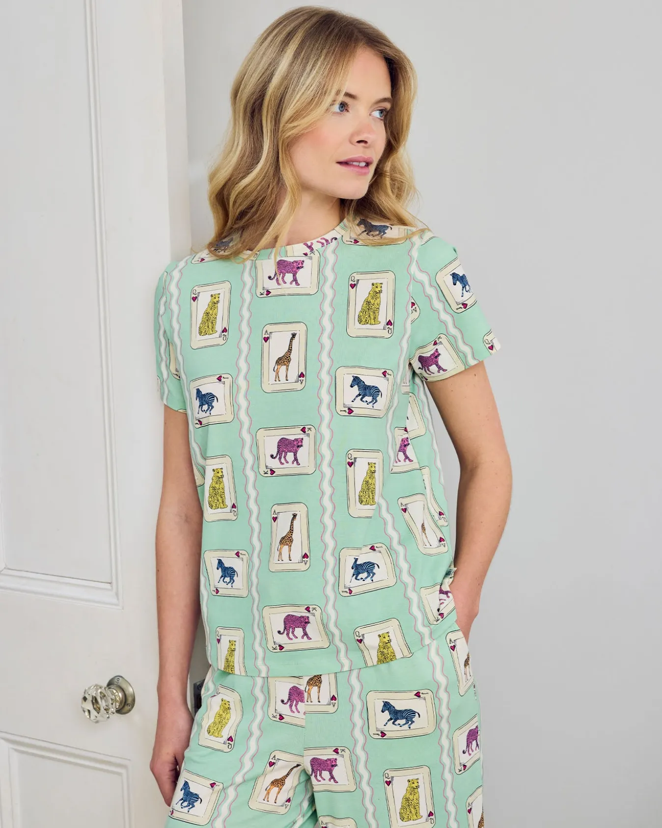 Organic Cotton Playing Card Animals Print Long Pyjama Set