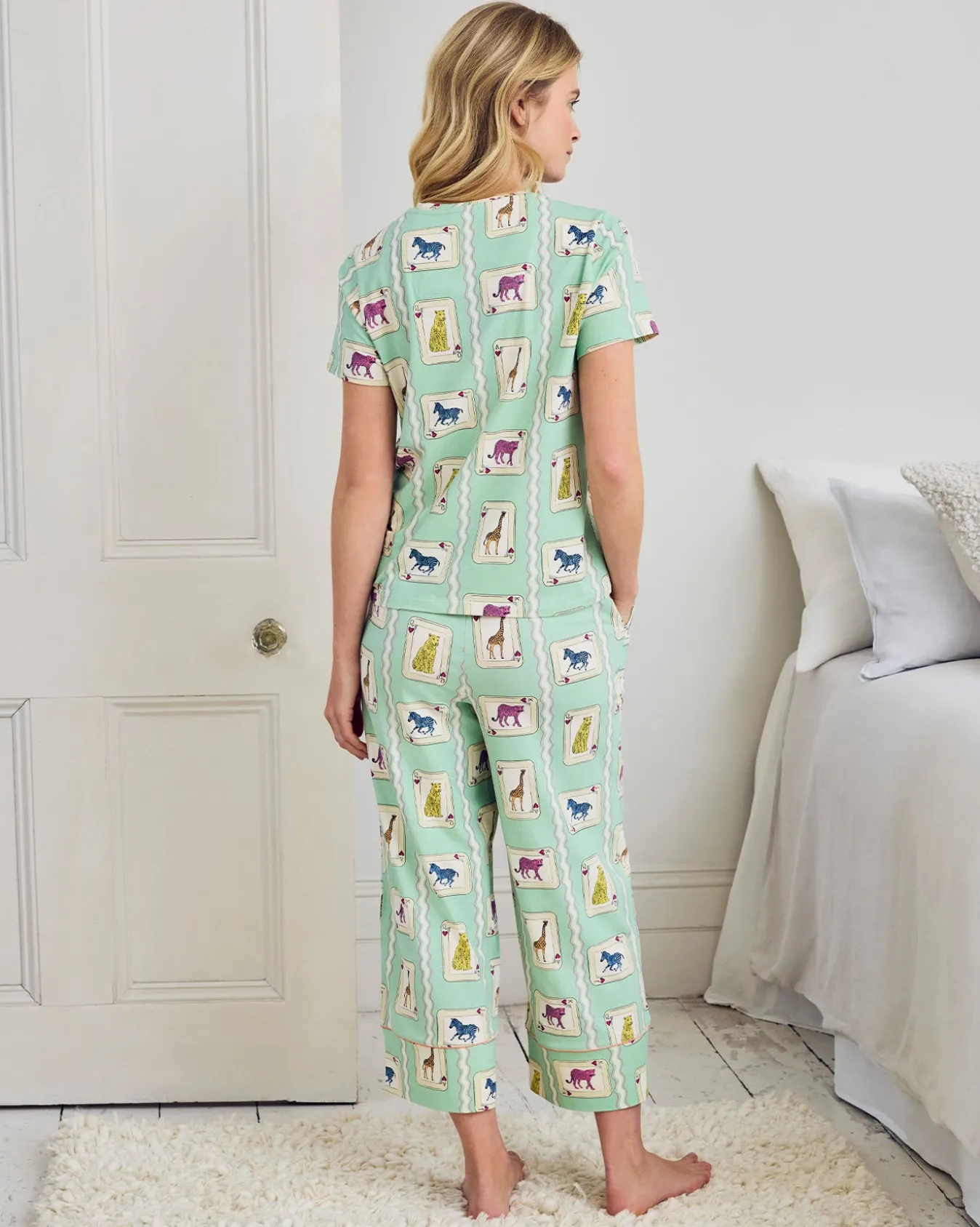 Organic Cotton Playing Card Animals Print Long Pyjama Set