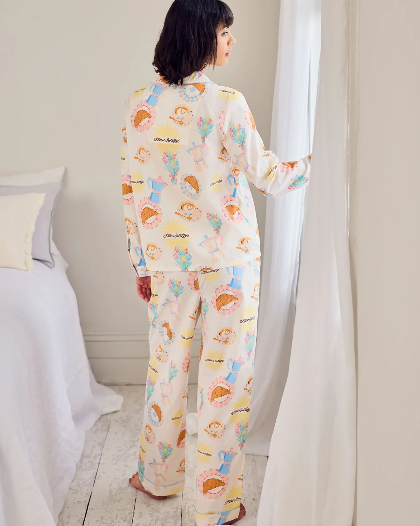 Organic Cotton Poplin Slow Sundays Print Long Pyjama Set
