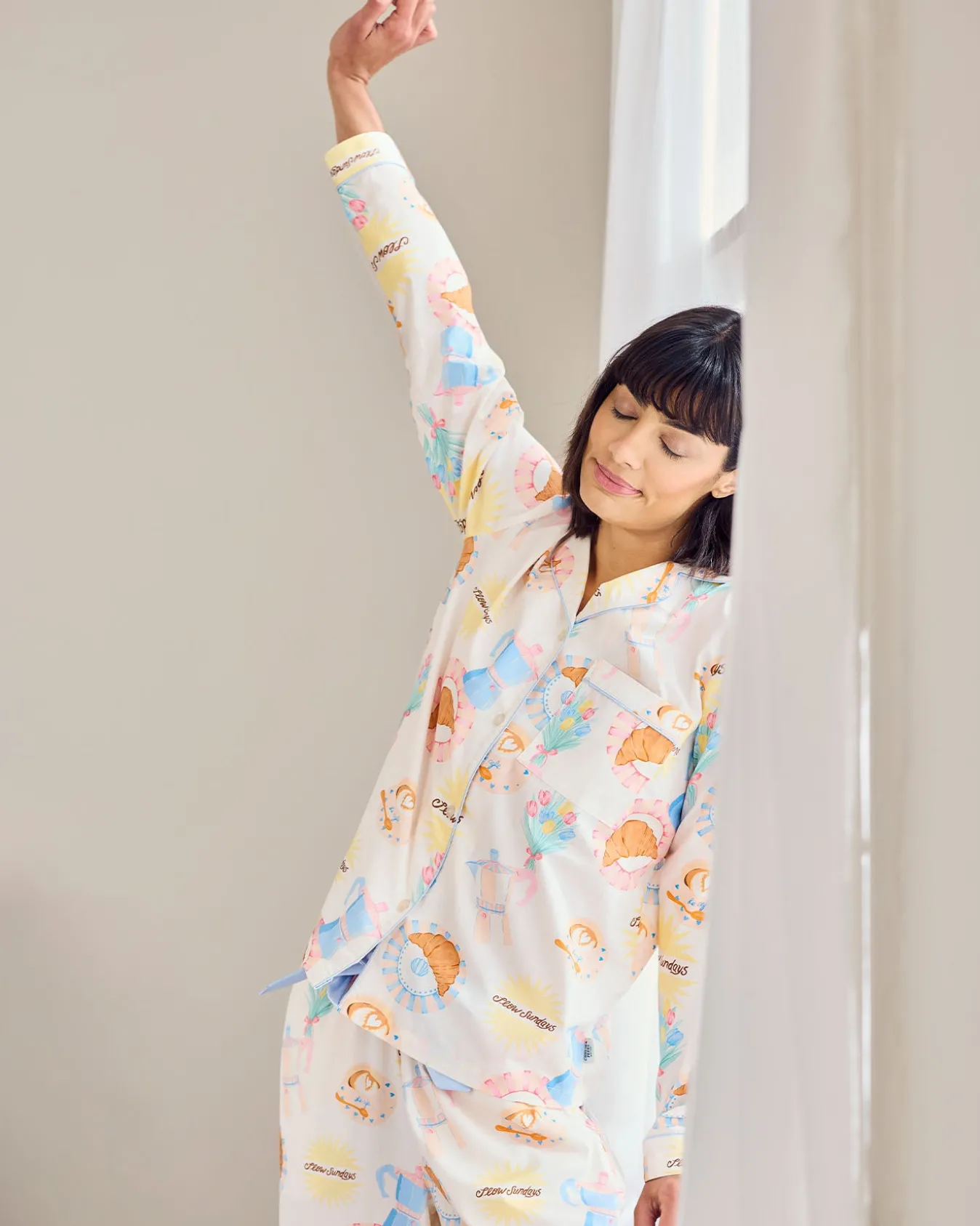 Organic Cotton Poplin Slow Sundays Print Long Pyjama Set