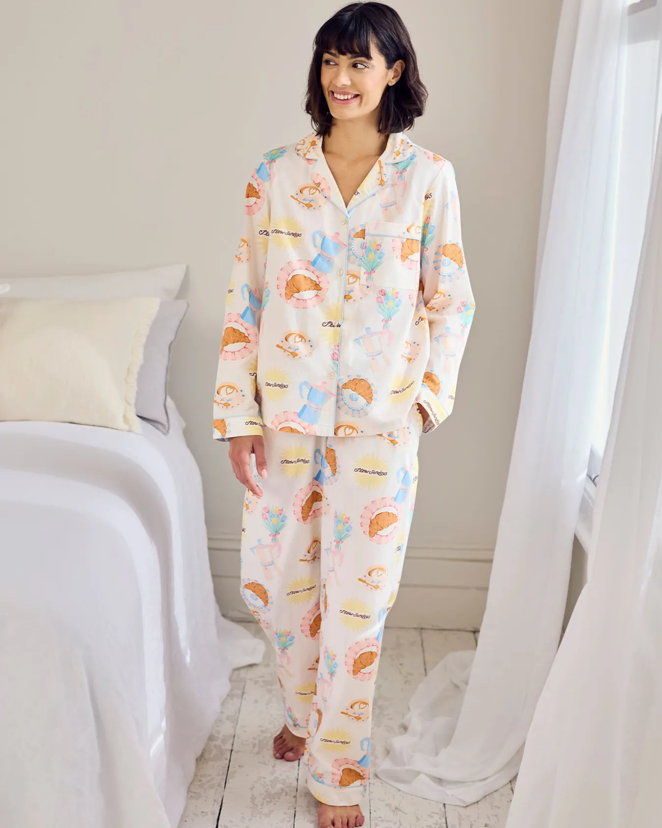 Organic Cotton Poplin Slow Sundays Print Long Pyjama Set