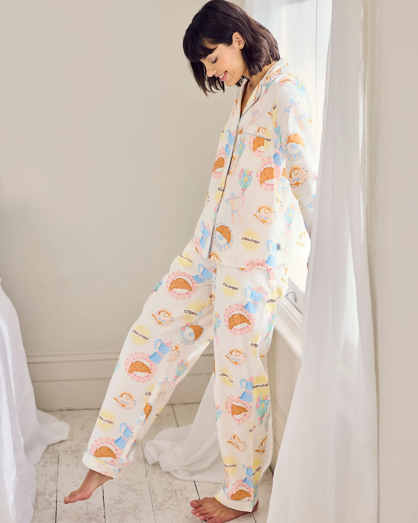 Organic Cotton Poplin Slow Sundays Print Long Pyjama Set